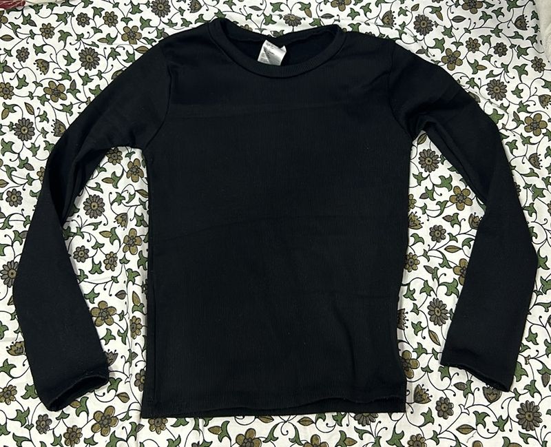 Full Sleeves Black Ribbed Top - Cozy &amp; Chic