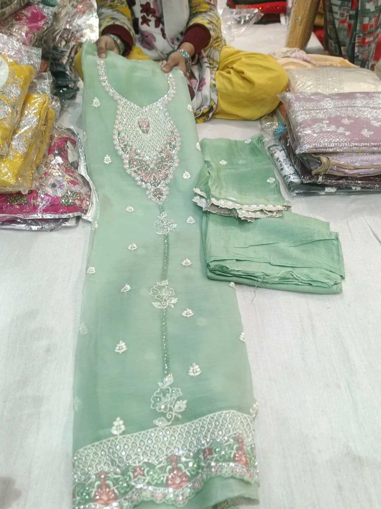 Sea Green Embroidered suit Set