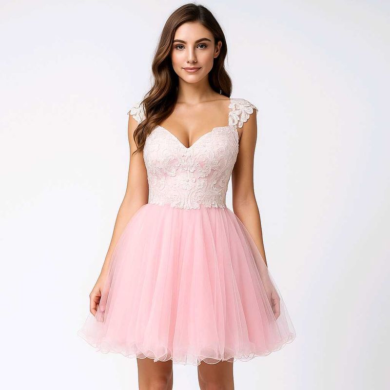 Pink Lace Tulle Party Dress