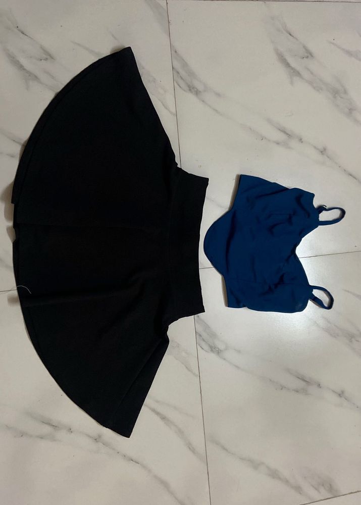 Black Skirt and Blue Top Set