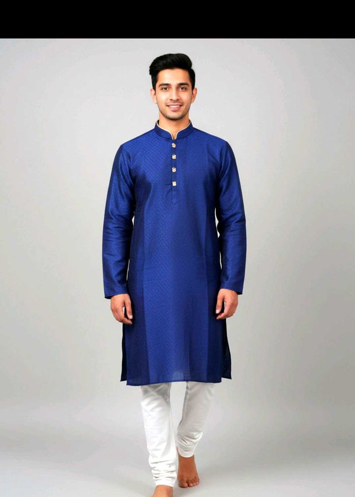 Men's Blue Kurta &amp; White Bottom Set