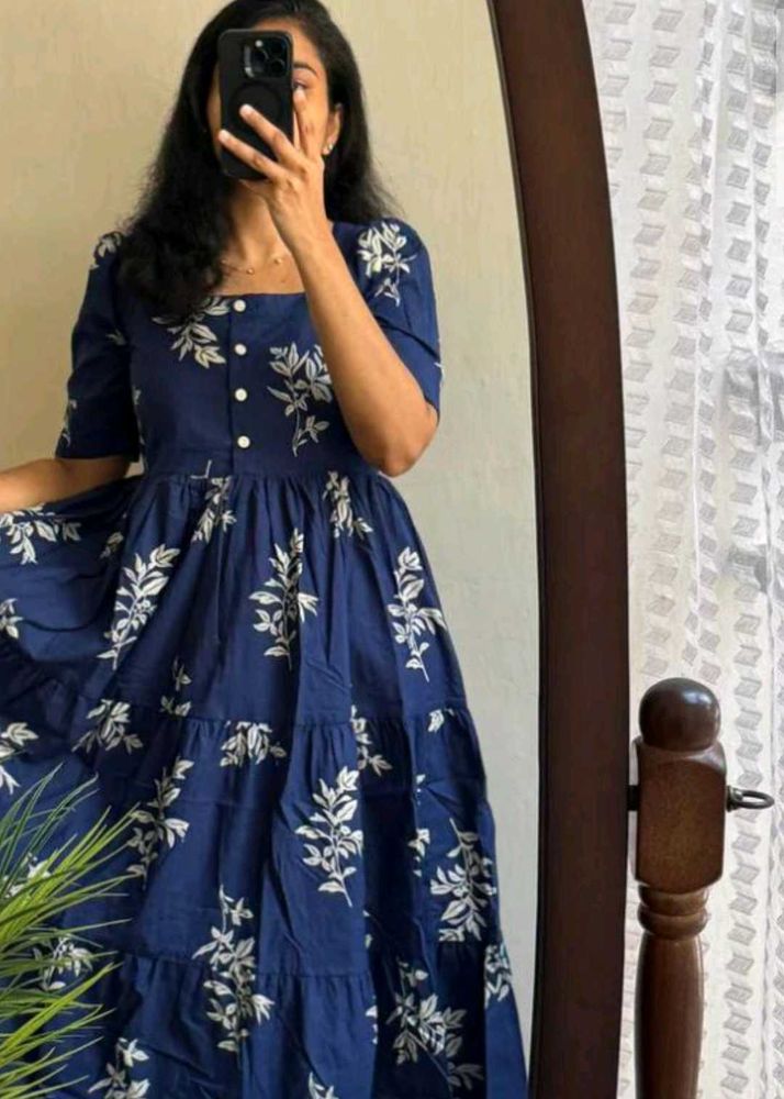Blue Floral Tiered Dress