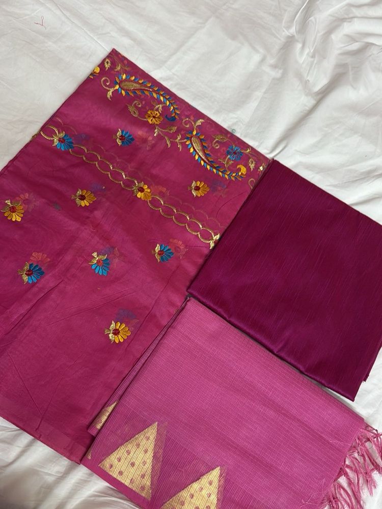 Pink Embroidered Banarasi Suit Set