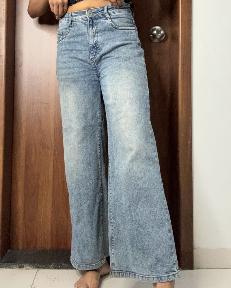 Blue High Waisted Wide Leg Jeans
