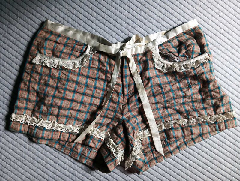 Vintage Plaid Lace Trim Shorts