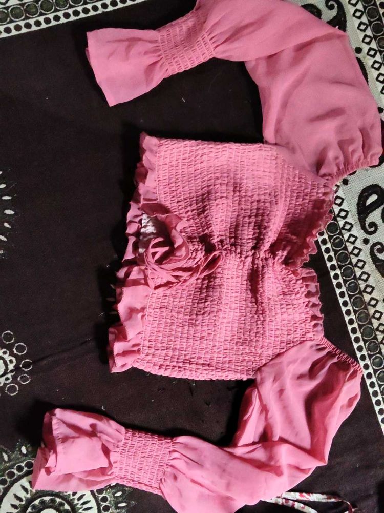 Chic Pink Off-Shoulder Crop Top