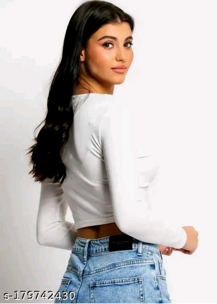 White Long Sleeve Crop Top