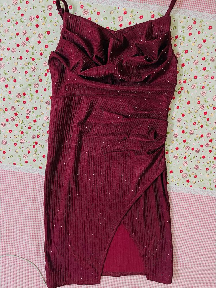 Burgundy Sparkle Mini Dress