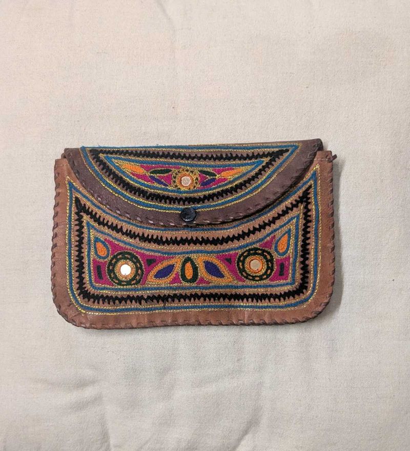 Bohemian Camel Leather Sling Bag / Envelope Clut