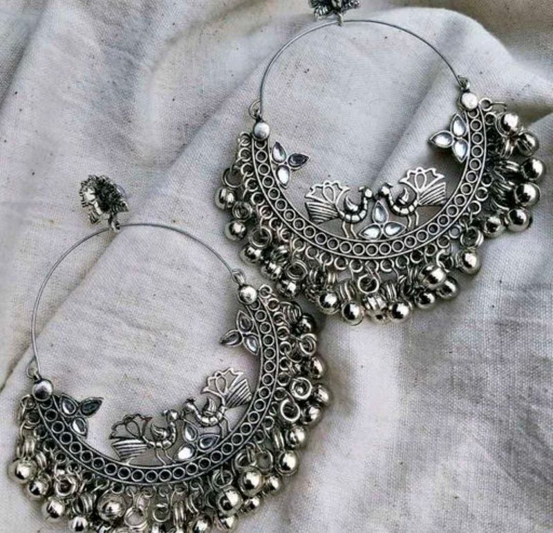 Boho Silver Jhumka Earrings