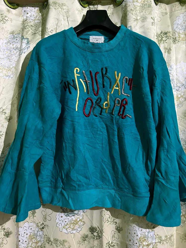 Embroidered Teal Sweatshirt