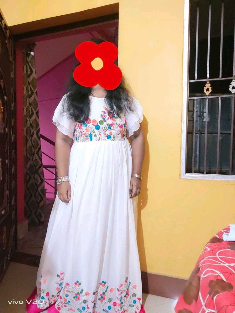 Embroidered White Maxi Dress