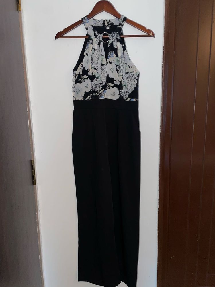 Floral Black Halter Jumpsuit