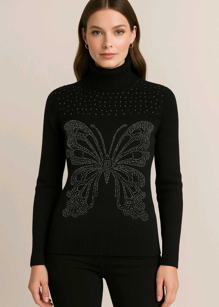 Butterfly Embellished Turtleneck