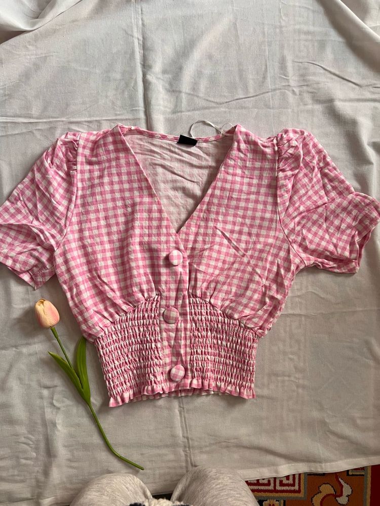 Pink Gingham Crop Top