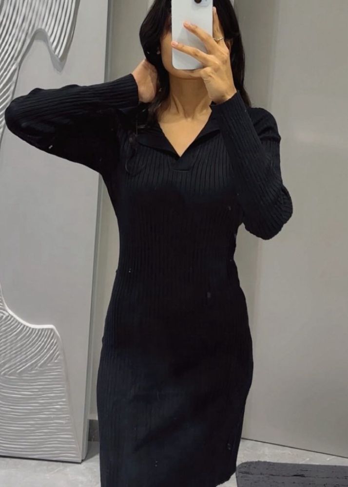 Black Knit Bodycon Mini Dress