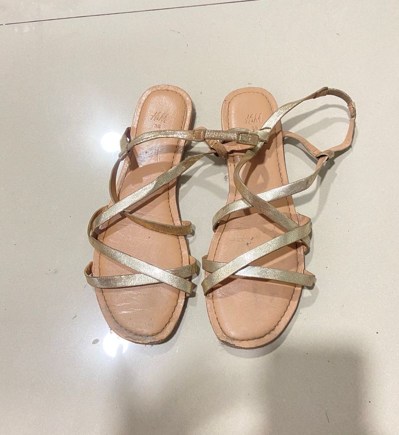 H &amp;mGold Flat Sandals