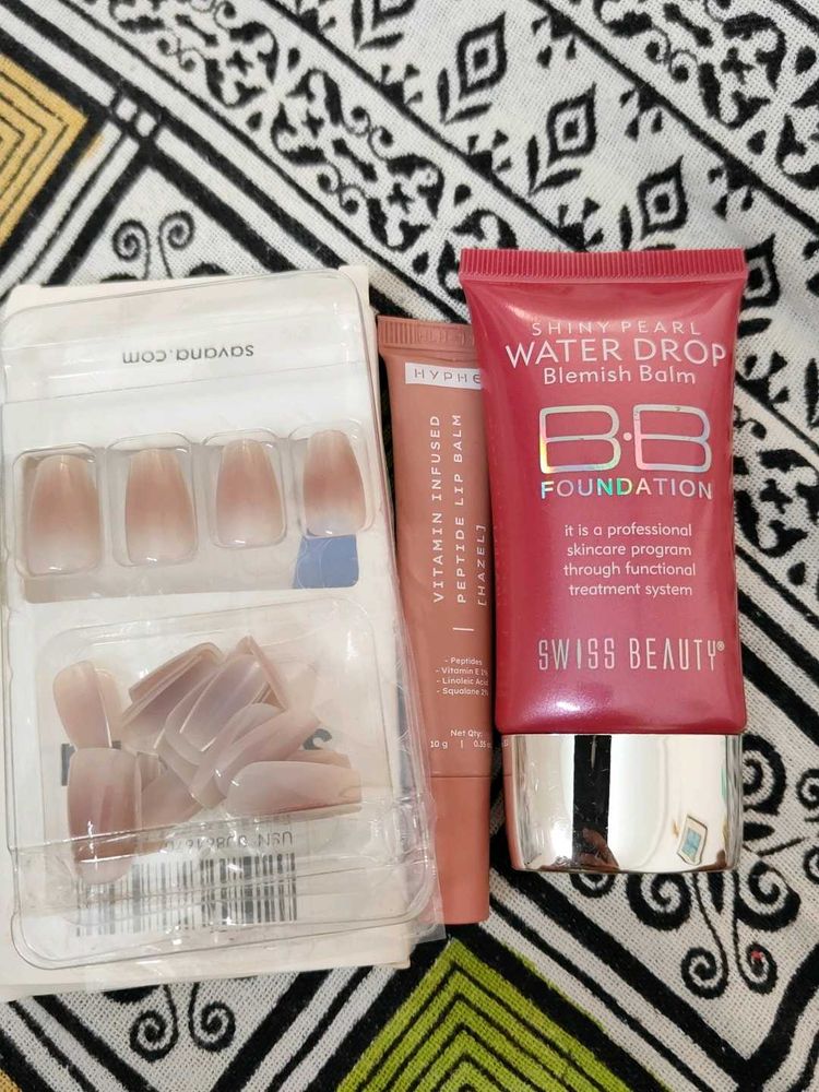 Swiss Beauty BB Foundation,hypen lip balm and nail