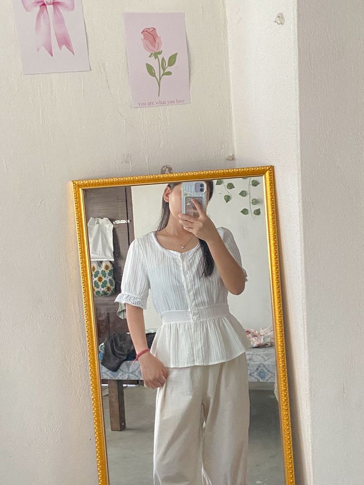 White Peplum Top