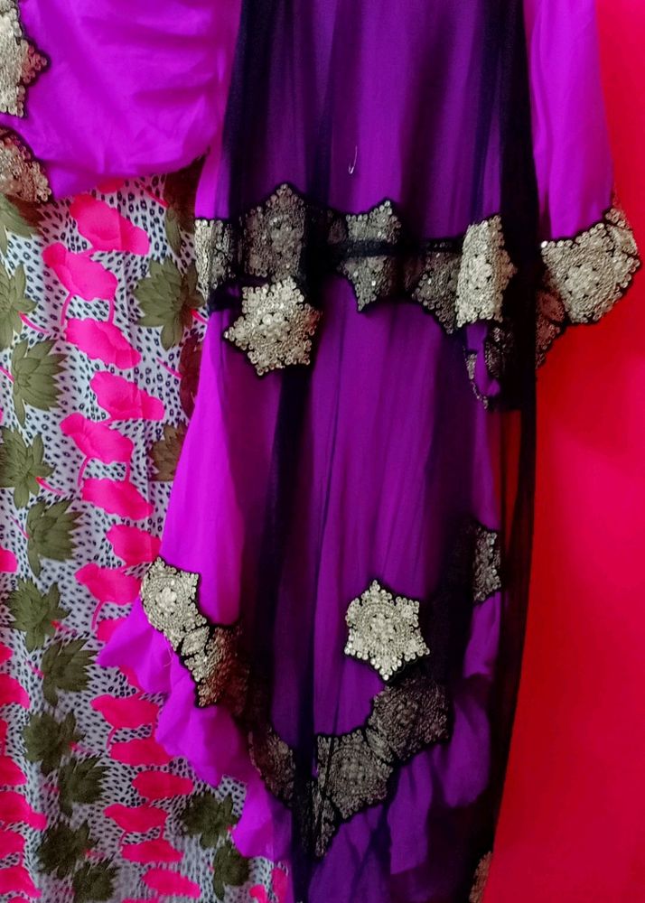 Purple Frill Kurti N Dupatta Mist Beautiful Jajat
