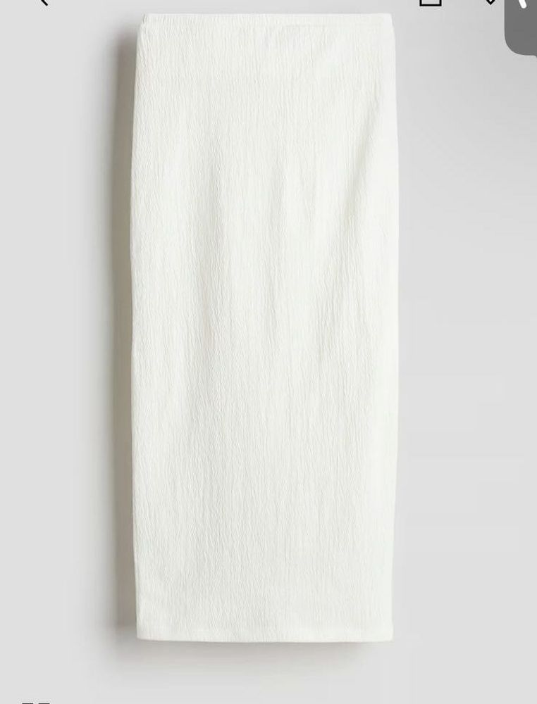 White Mesh Textured Midi Skirt