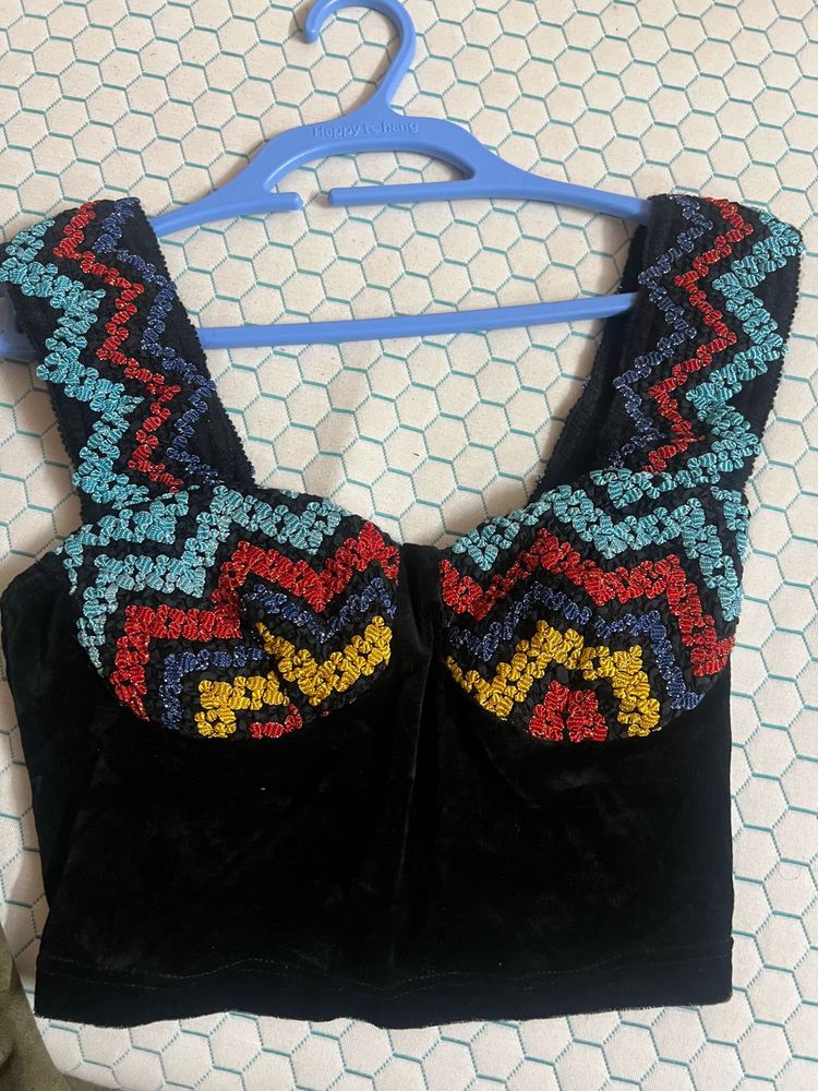 Embroidered Velvet Corset Top