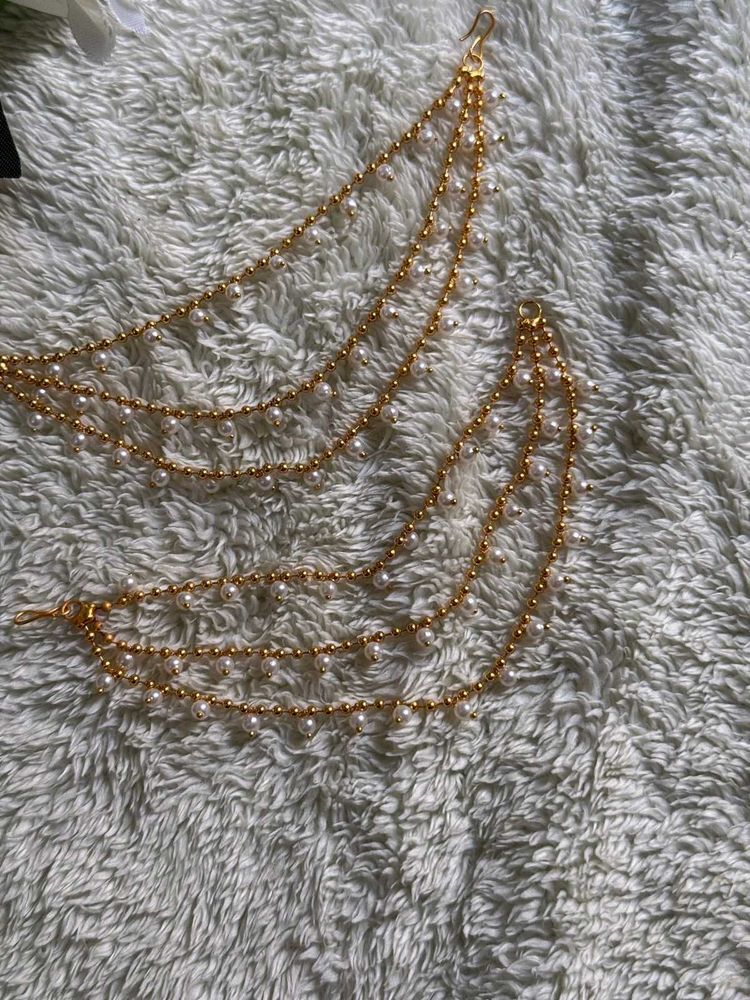Pearl &amp; Gold Ear Chain Accessory