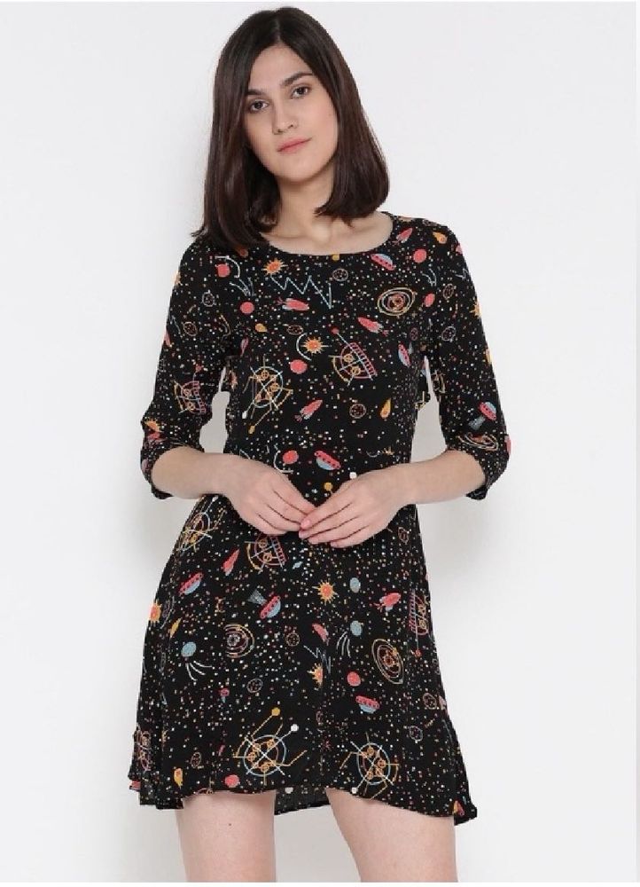 ONLY Women Black Printed A-LineNWTDress