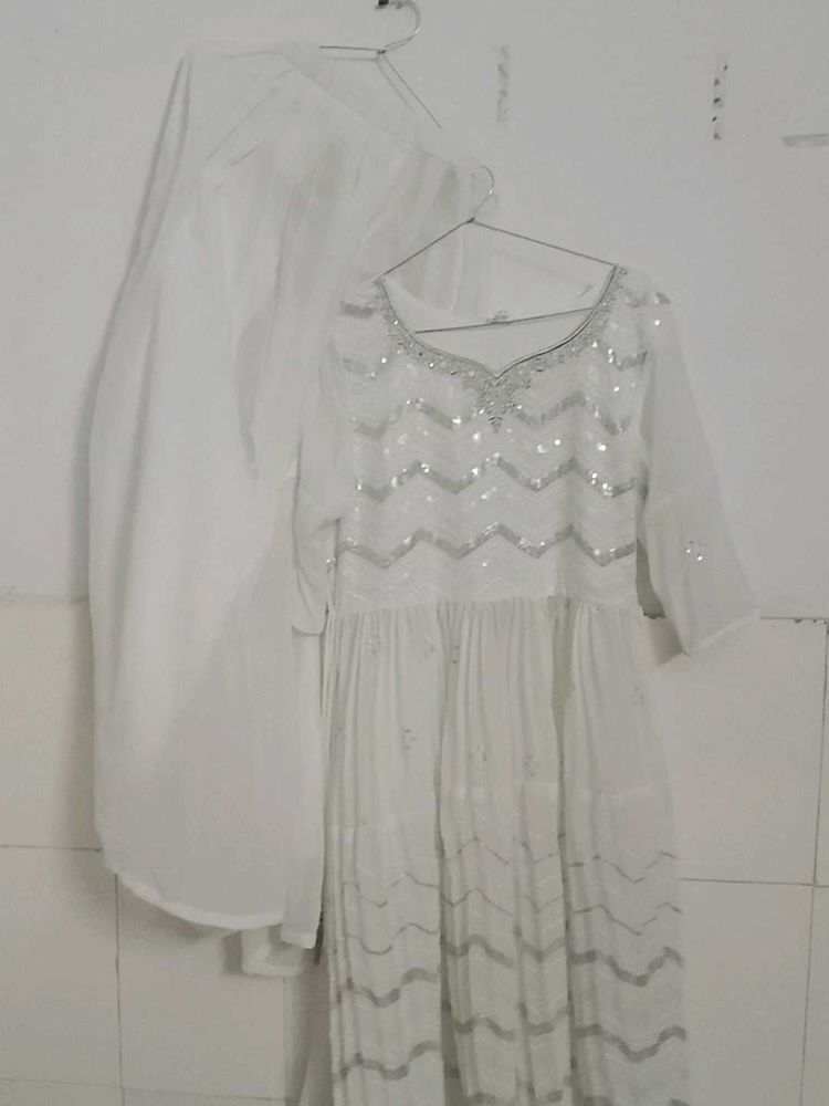 White Anarkali Suit Set