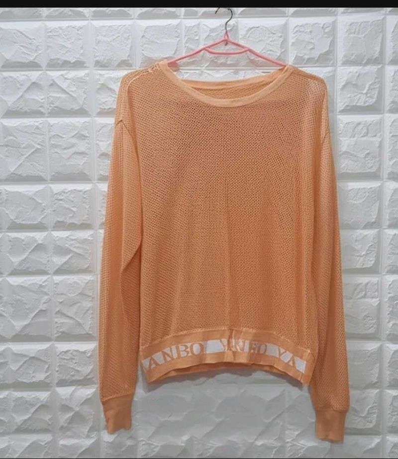 Peach Mesh Long Sleeve Top