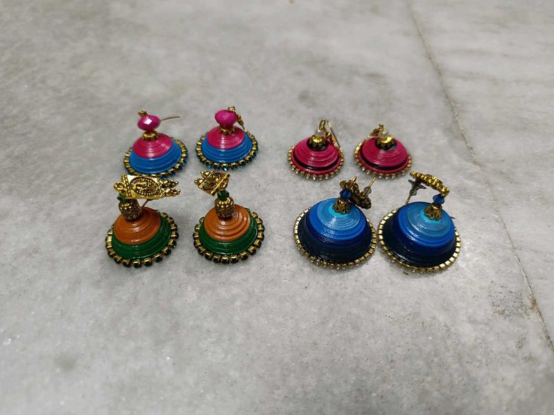 Quilled Handmade Jhumka Earrings Pack Of 4