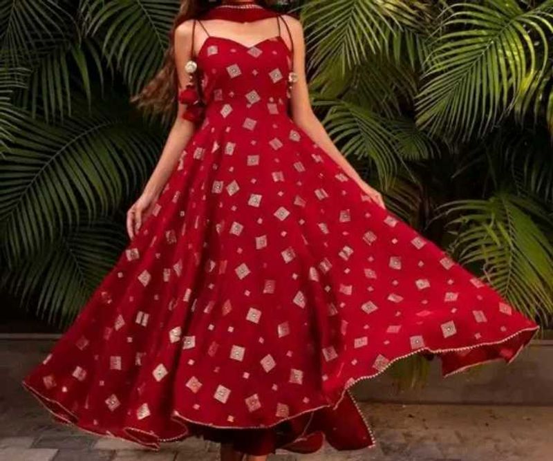 anviGold print Georgette with dupatta wit