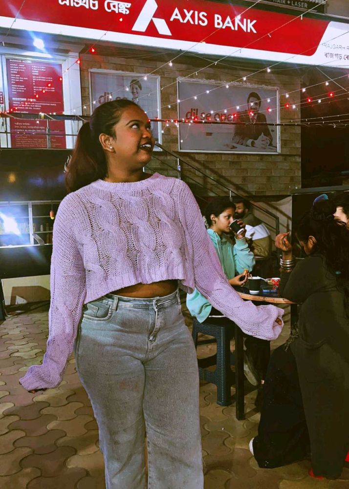 Lavender Cropped Knit Sweater