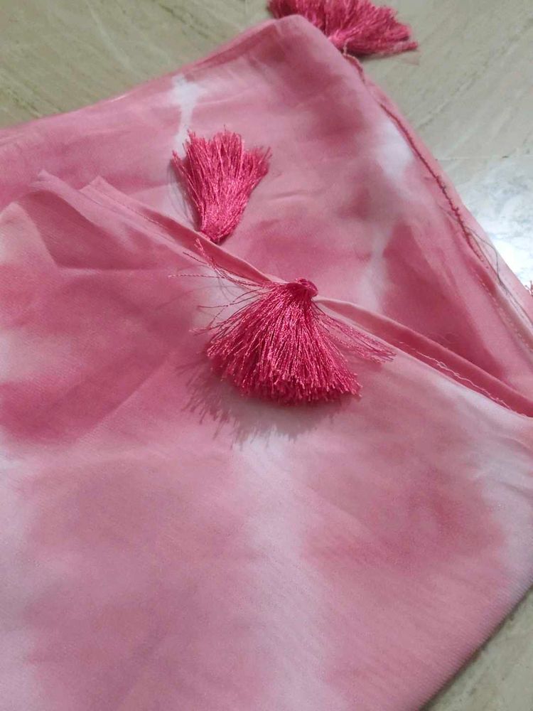 Pink Tie-Dye Scarf with Tassels
