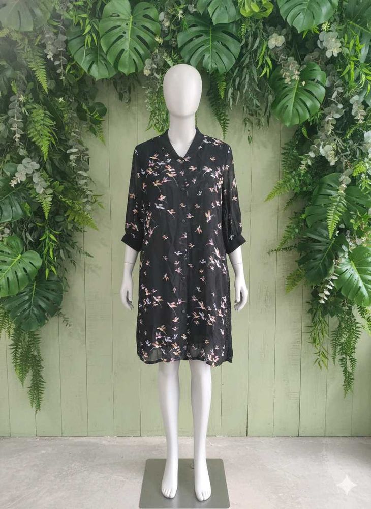 Bird Print Black Dress