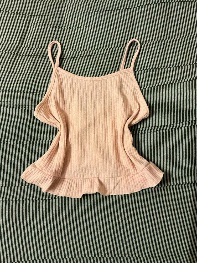 Ribbed Cami Top with Ruffle Hem