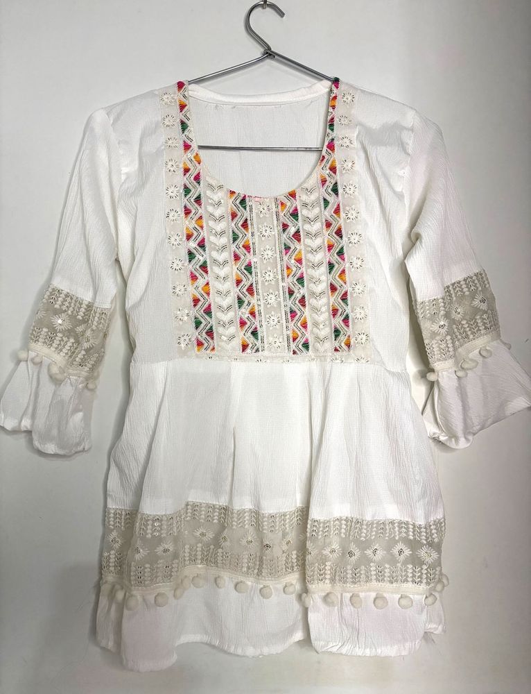 White Embroidered Peasant Top
