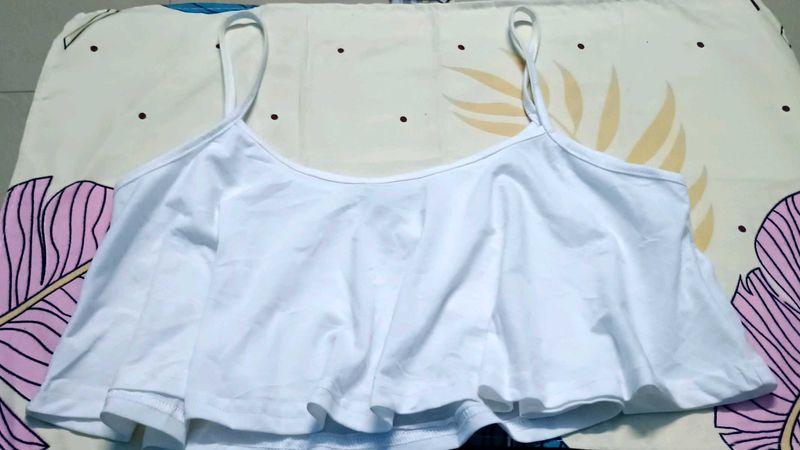 White Ruffle Crop Top