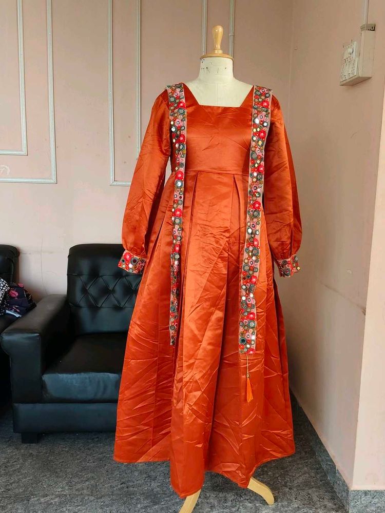 Orange Embroidered Maxi Dress