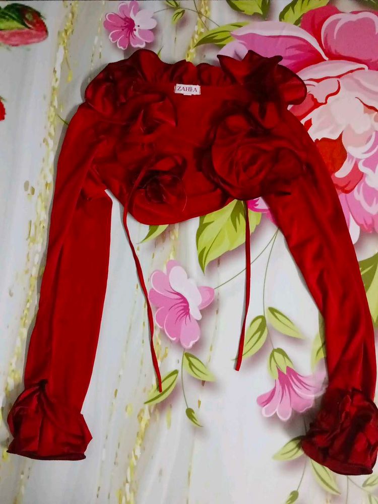 (1094)Red Floral Bolero Jacket