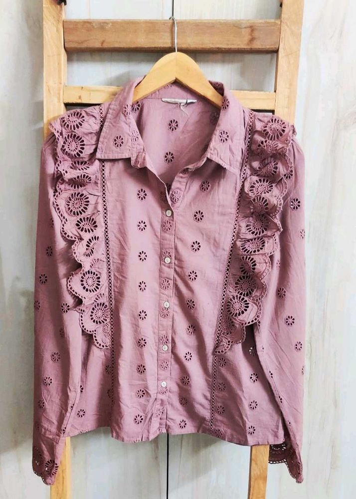 Cute Tan colour Eyelet Shirt size-38