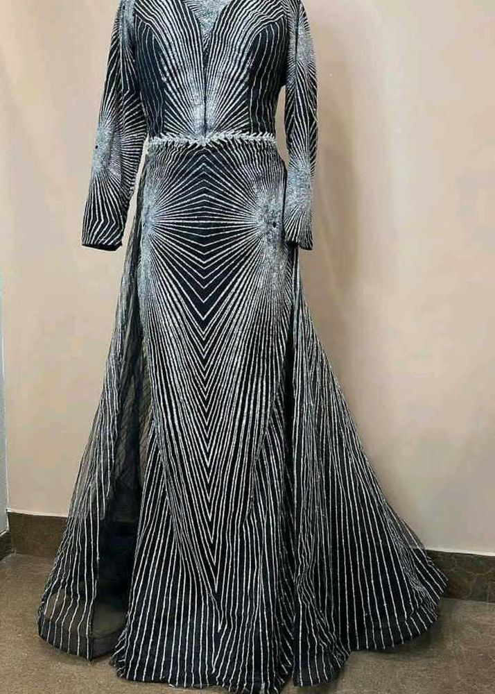 Glitter sparkled striped couture gown
