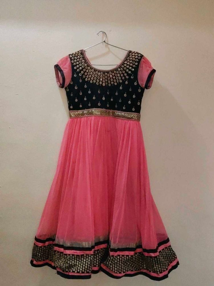 Elegant Pink &amp; Black Party Anarkali/Gown
