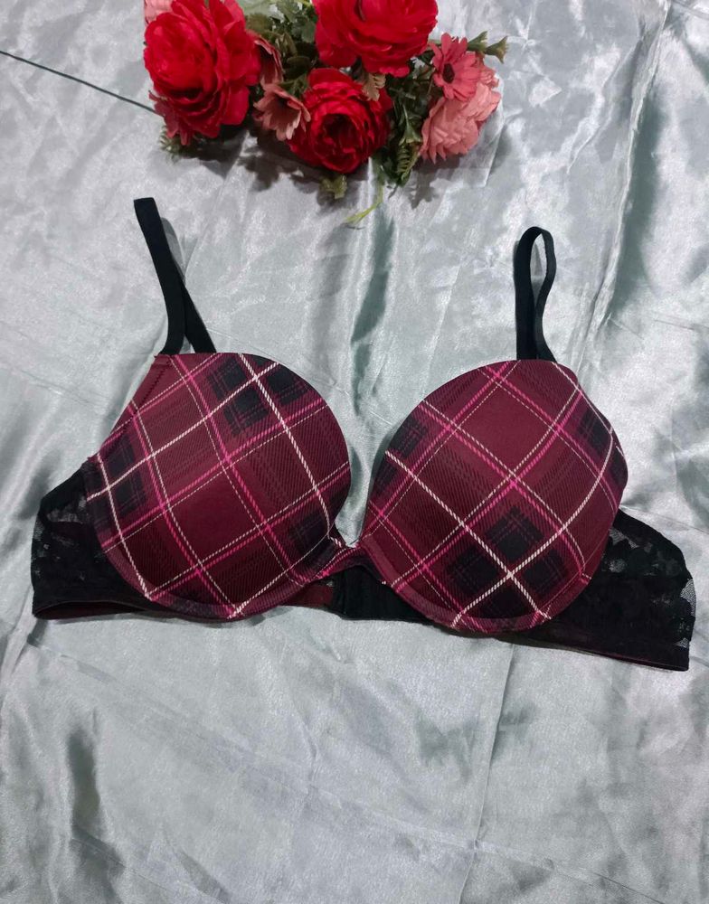 Burgundy Plaid Bra