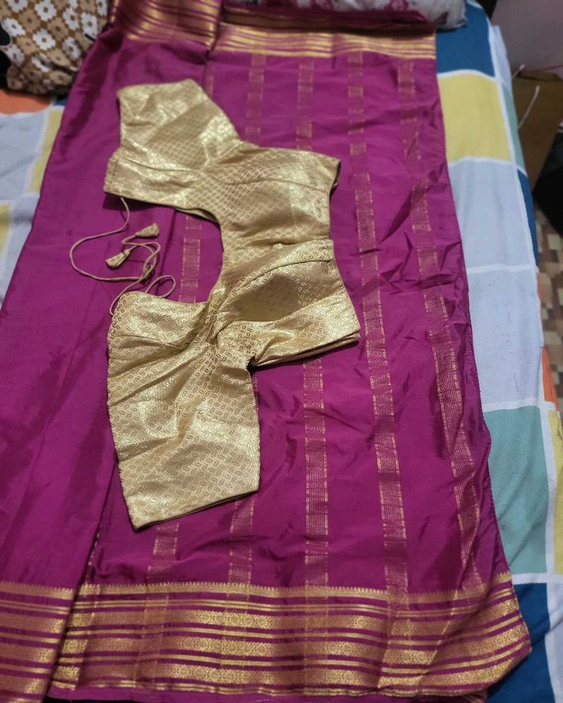 Magenta Saree with Gold Blouse