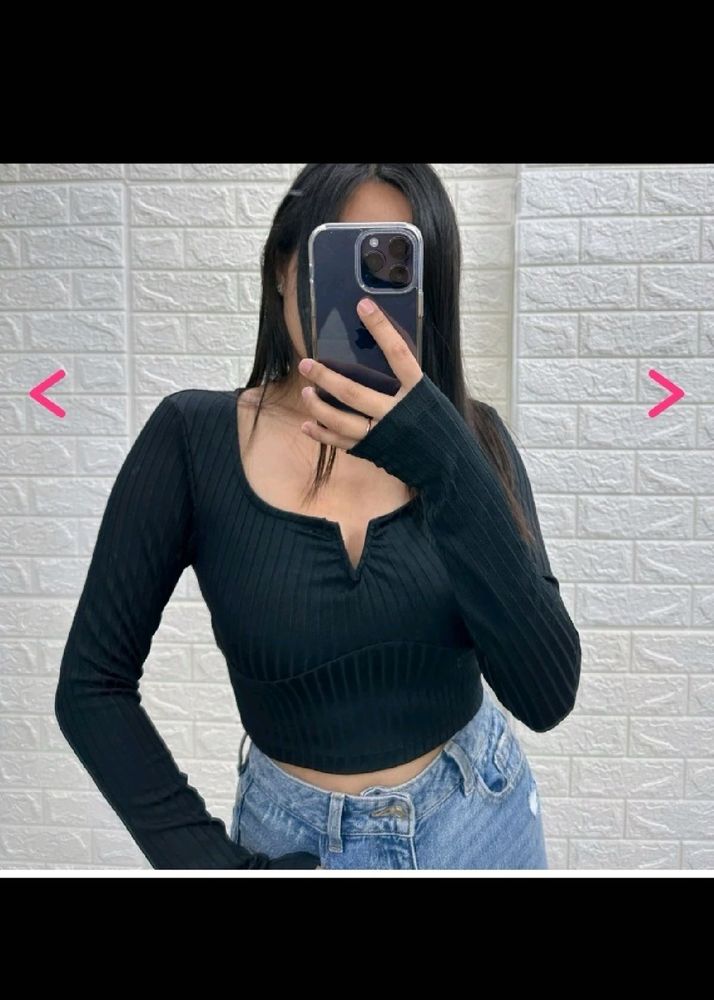 Black Deep Neckline Top