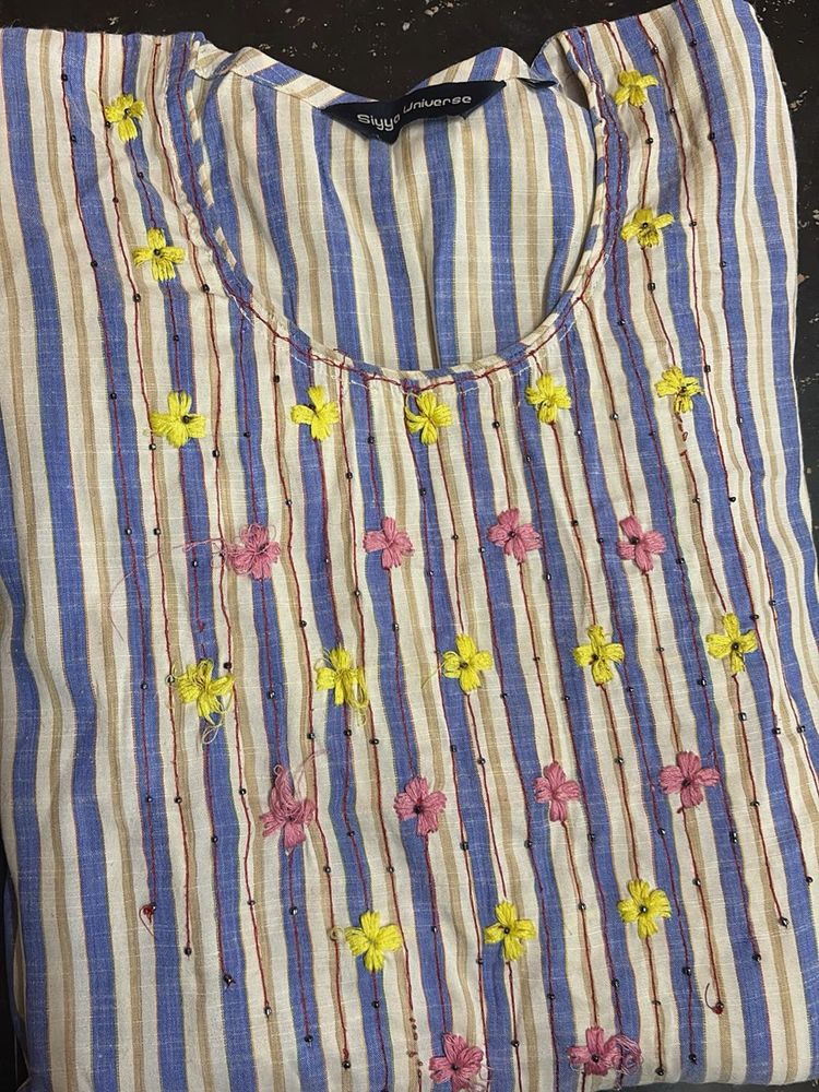 Striped Embroidered Kurta