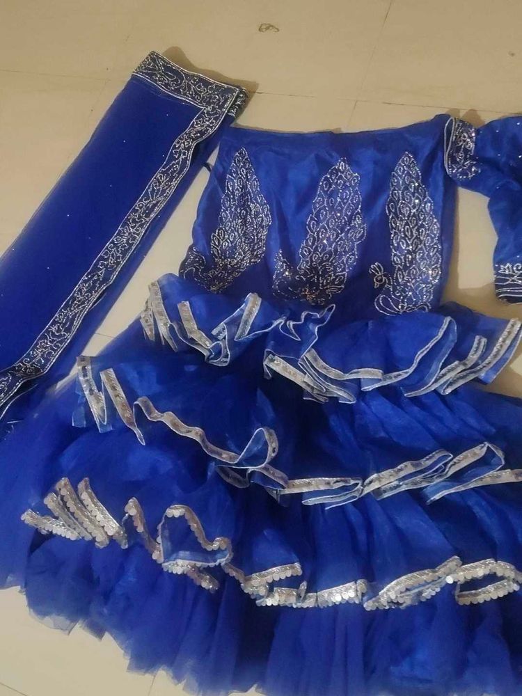 Silver Zarkan Work Lehenga Choli Fishcut Type