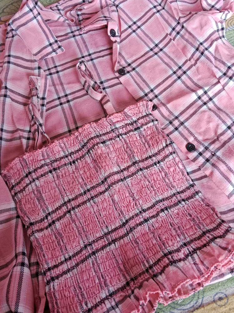 Pink Plaid Top &amp; Cami Set