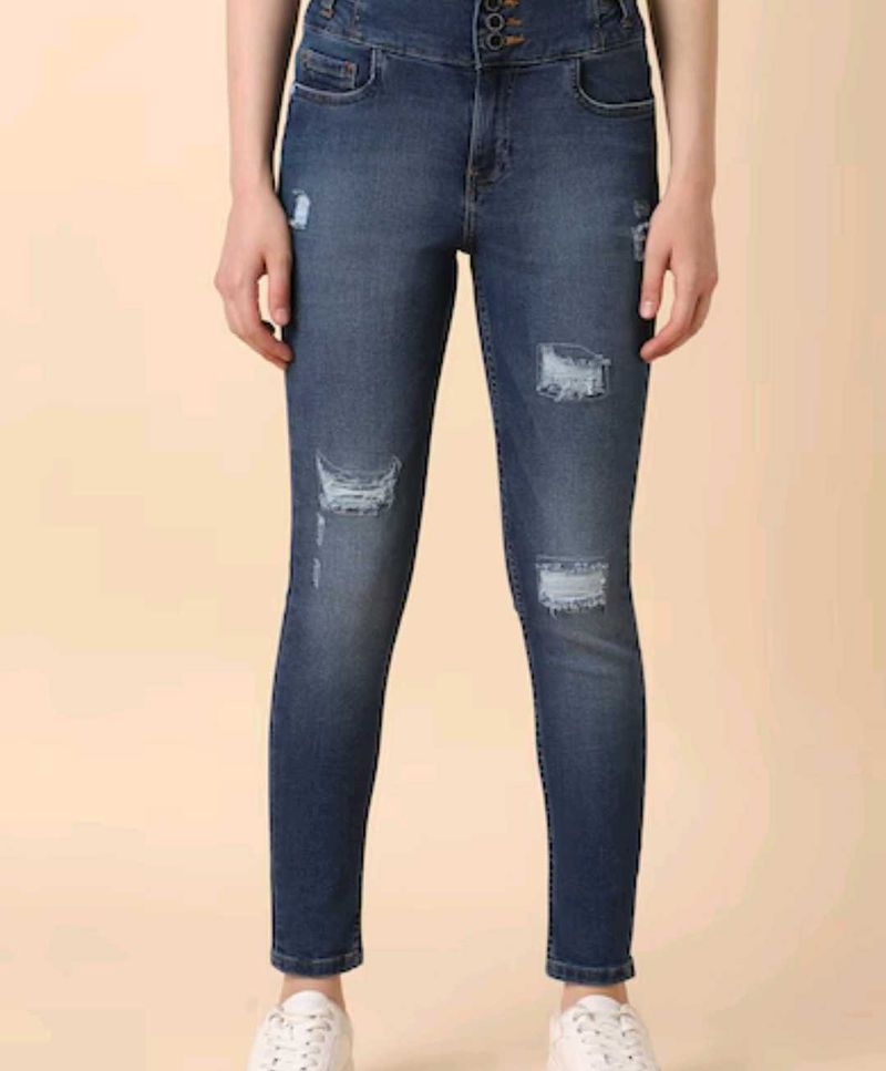 Women Navy Blue Jeans Rugged